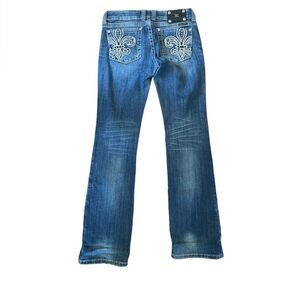 MISS ME Jeans Blue Denim JP5109-4 Stretch Boot Cut Jeans w/Fleur de Lis 29